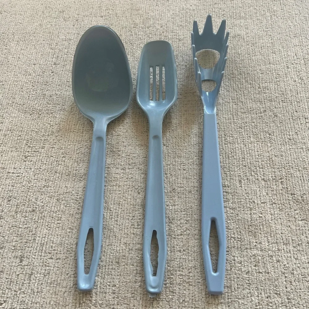 Vtg Tailor Made Products Blue Kitchen Utensil Set 3pc Spoon Slotted Pasta Server